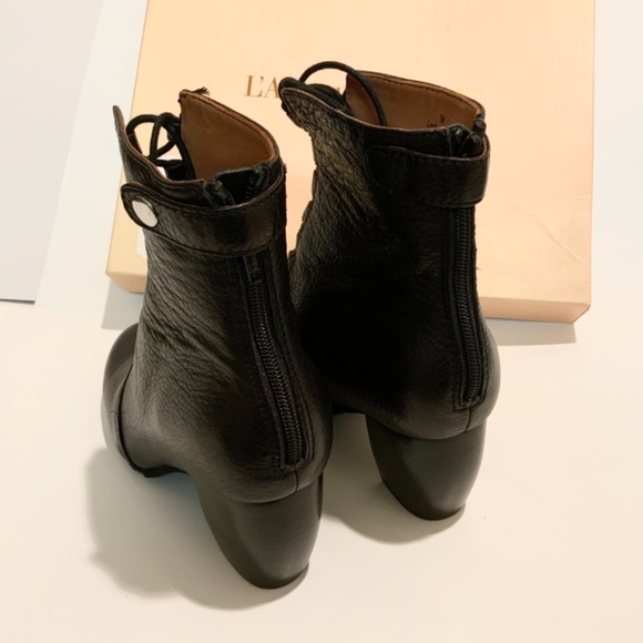 L'Amour des Pieds Pontedera Black Leather Ankle Bootie Block Heel Fashion Boot 7 - Picture 14 of 15